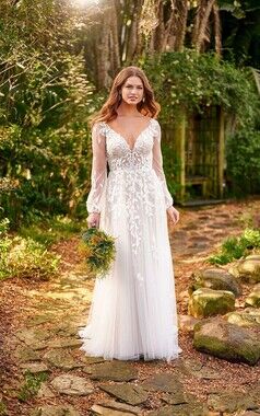 Essence of Australia Wedding Dress (New!) - D3145 Sheer Boho-Style Size US 16 -